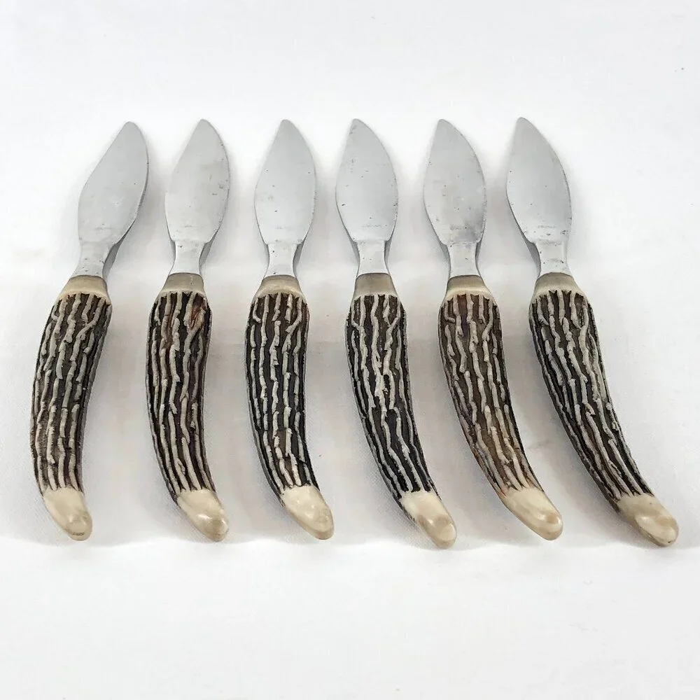 Vintage Hull Faux Horn Stag Antler Knives Set Of 6